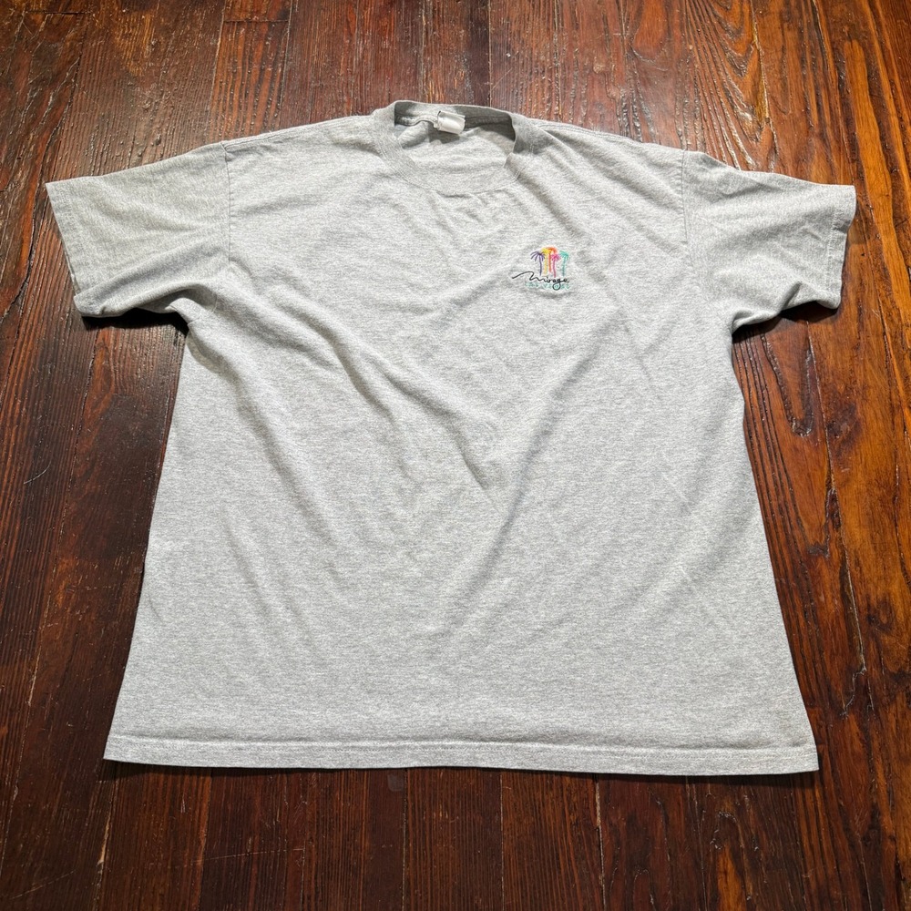 Vintage 90s Mirage Las Vegas T Shirt Mens XL Gray Embroidered Palm Tree Casino